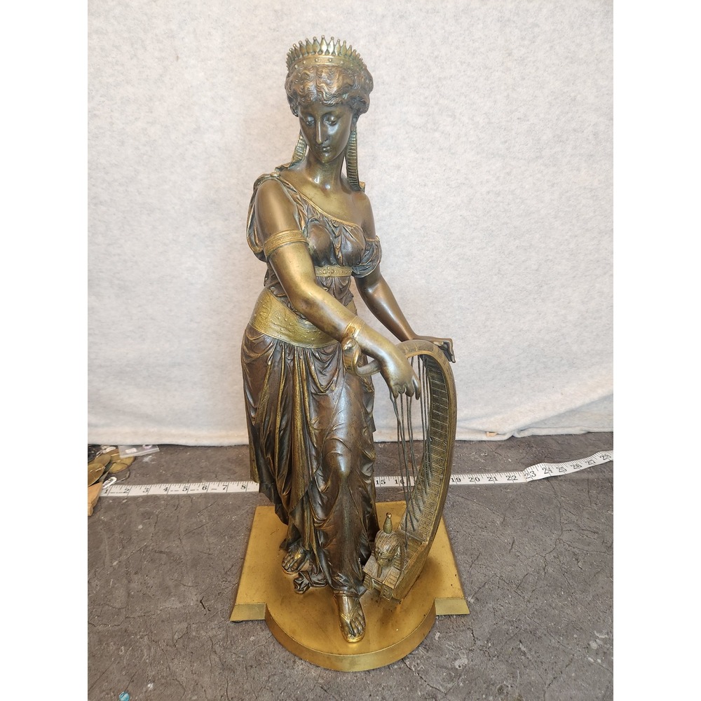 Eutrope Bouret Egyptian Woman with Harp‎ Sculpture Signed Antique 19th Century